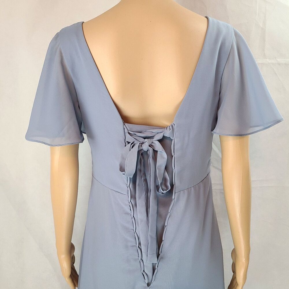 New Mother of the Bride (6) Dusty Blue Chiffon Flutter Sleeve Ruched Maxi Dress - Picture 8 of 14